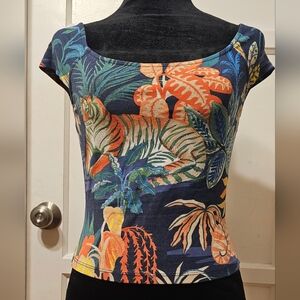 Anthropologie Navy Jungle Print Blouse